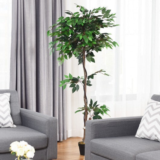5.5 Feet Artificial Ficus Silk Tree with Wood Trunks W2B