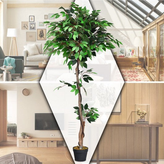 5.5 Feet Artificial Ficus Silk Tree with Wood Trunks W2B