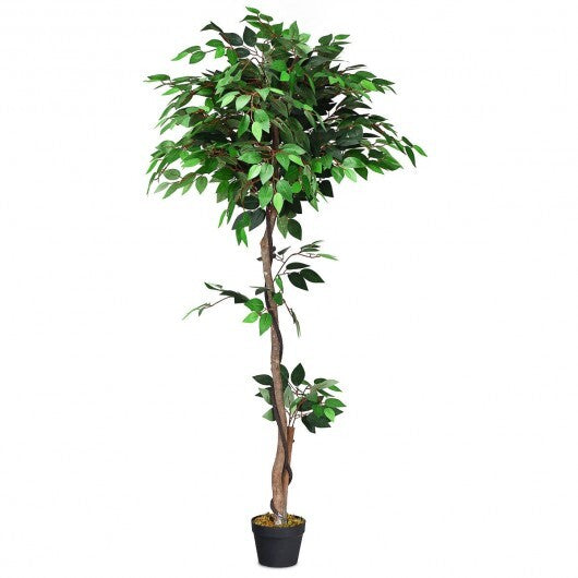 5.5 Feet Artificial Ficus Silk Tree with Wood Trunks W2B