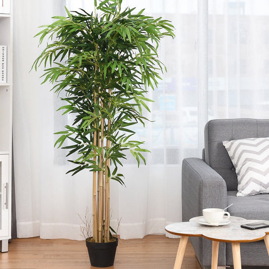 5-Feet Artificial Bamboo Silk Tree Indoor-Outdoor Decorative Planter - Color: Green W2B