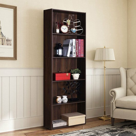 5-Shelf Storage Bookcase Modern Multi-Functional Display Cabinet-White W2B
