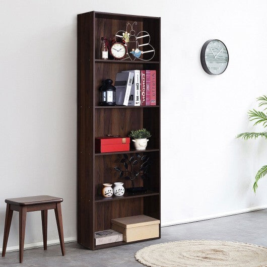 5-Shelf Storage Bookcase Modern Multi-Functional Display Cabinet-White W2B