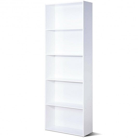 5-Shelf Storage Bookcase Modern Multi-Functional Display Cabinet-White W2B