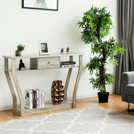 Modern Sofa Accent Table with Drawer-Gray - Color: Gray W2B