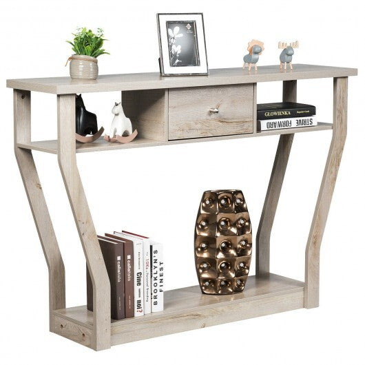 Modern Sofa Accent Table with Drawer-Gray - Color: Gray W2B