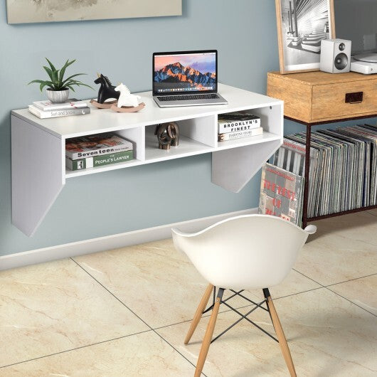 Wall Mounted Floating Computer Table Desk Storage Shelf-White - Color: White W2B