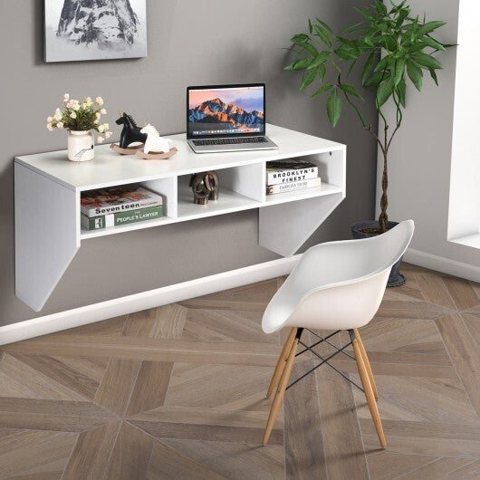 Wall Mounted Floating Computer Table Desk Storage Shelf-White - Color: White W2B