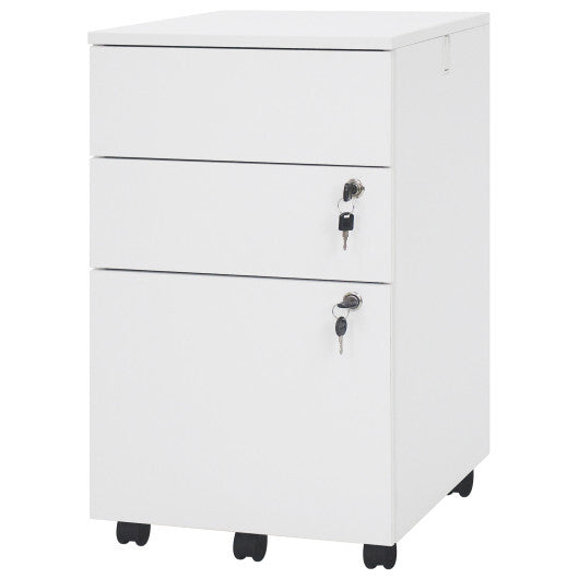 3 Drawer Filing Cabinet Locking Pedestal Desk -White - Color: White W2B