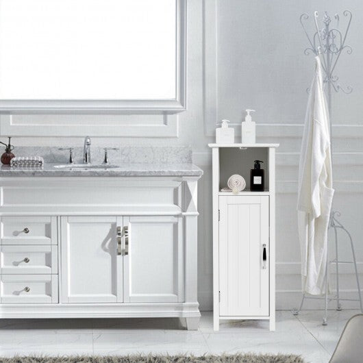 1-Door Freestanding Bathroom Cabinet with Open Shelf - Color: White W2B