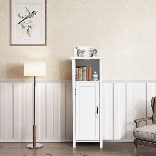 1-Door Freestanding Bathroom Cabinet with Open Shelf - Color: White W2B