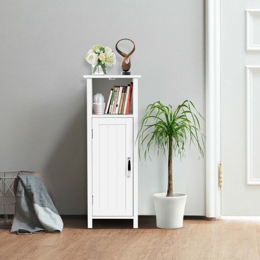 1-Door Freestanding Bathroom Cabinet with Open Shelf - Color: White W2B