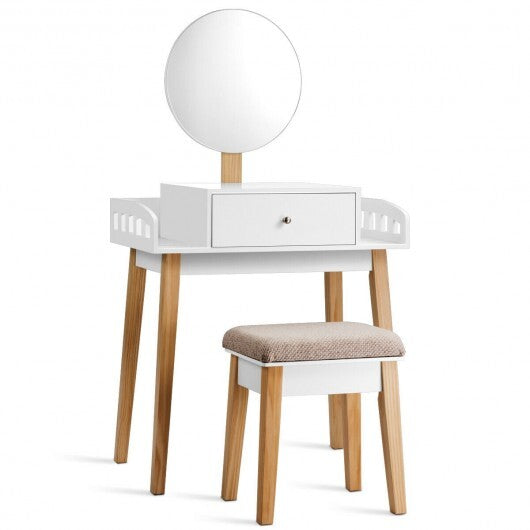 Wooden Makeup Dressing Mirror Table Set with Drawer W2B