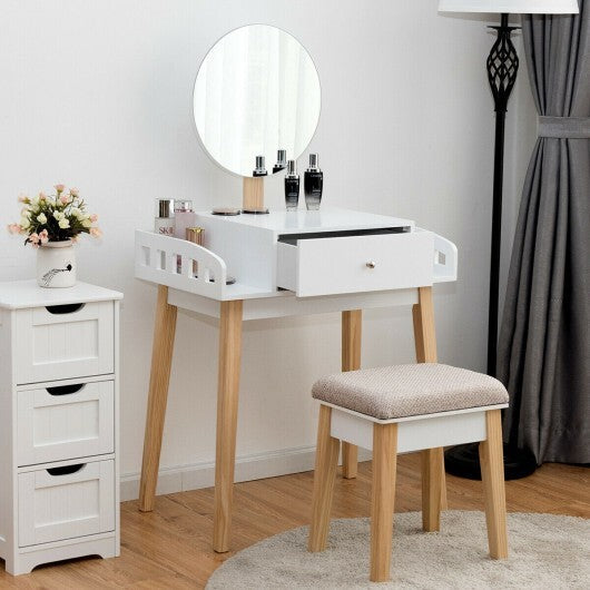 Wooden Makeup Dressing Mirror Table Set with Drawer W2B