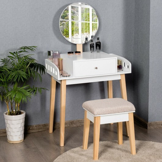 Wooden Makeup Dressing Mirror Table Set with Drawer W2B
