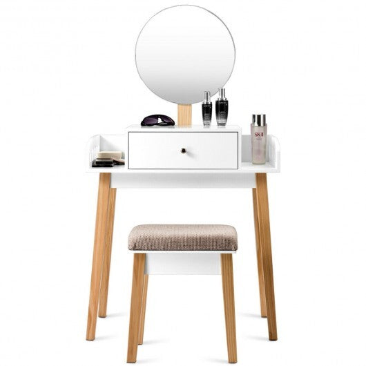 Wooden Makeup Dressing Mirror Table Set with Drawer W2B