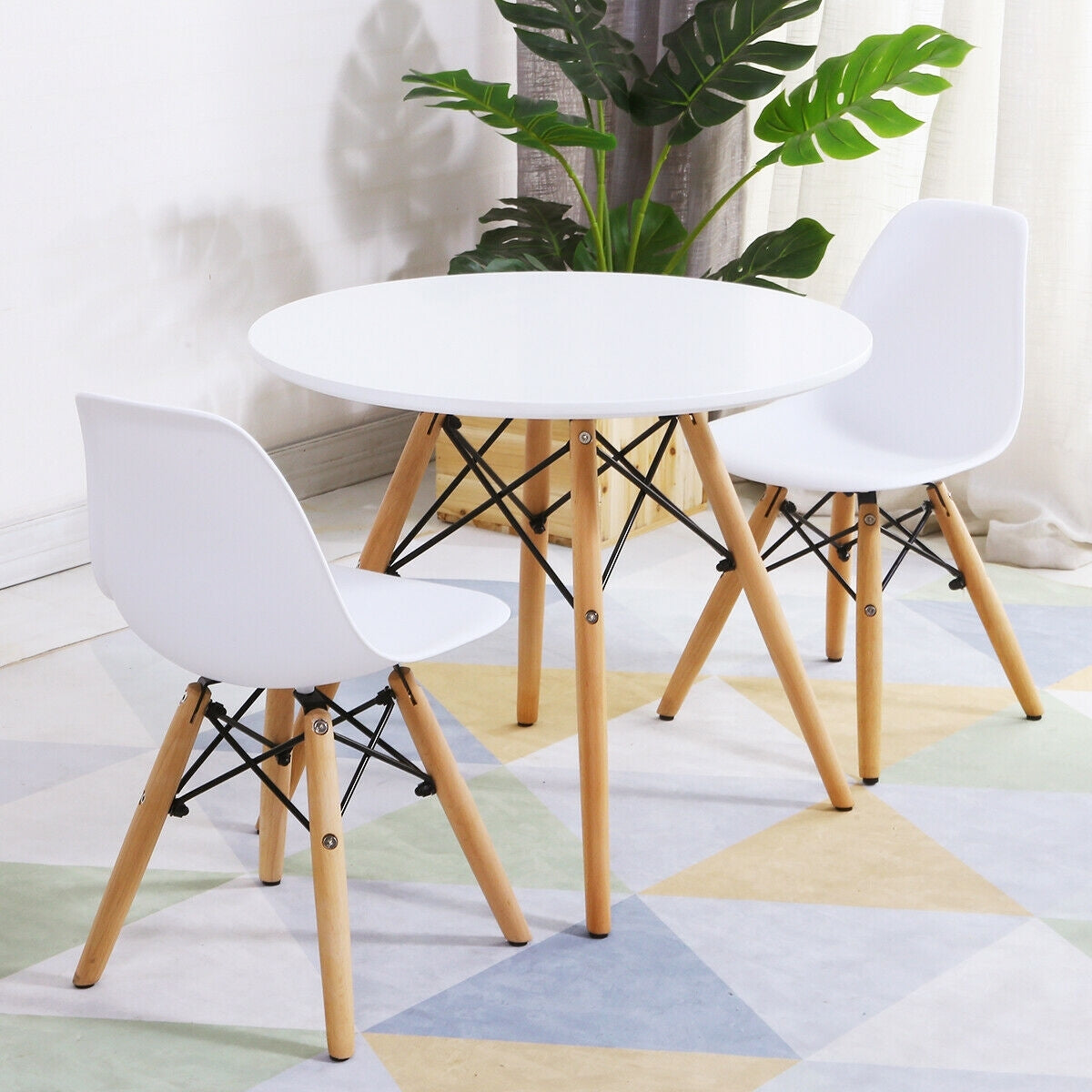Kid's Modern Dining Table Set with 2 Armless Chairs - Color: White W2B