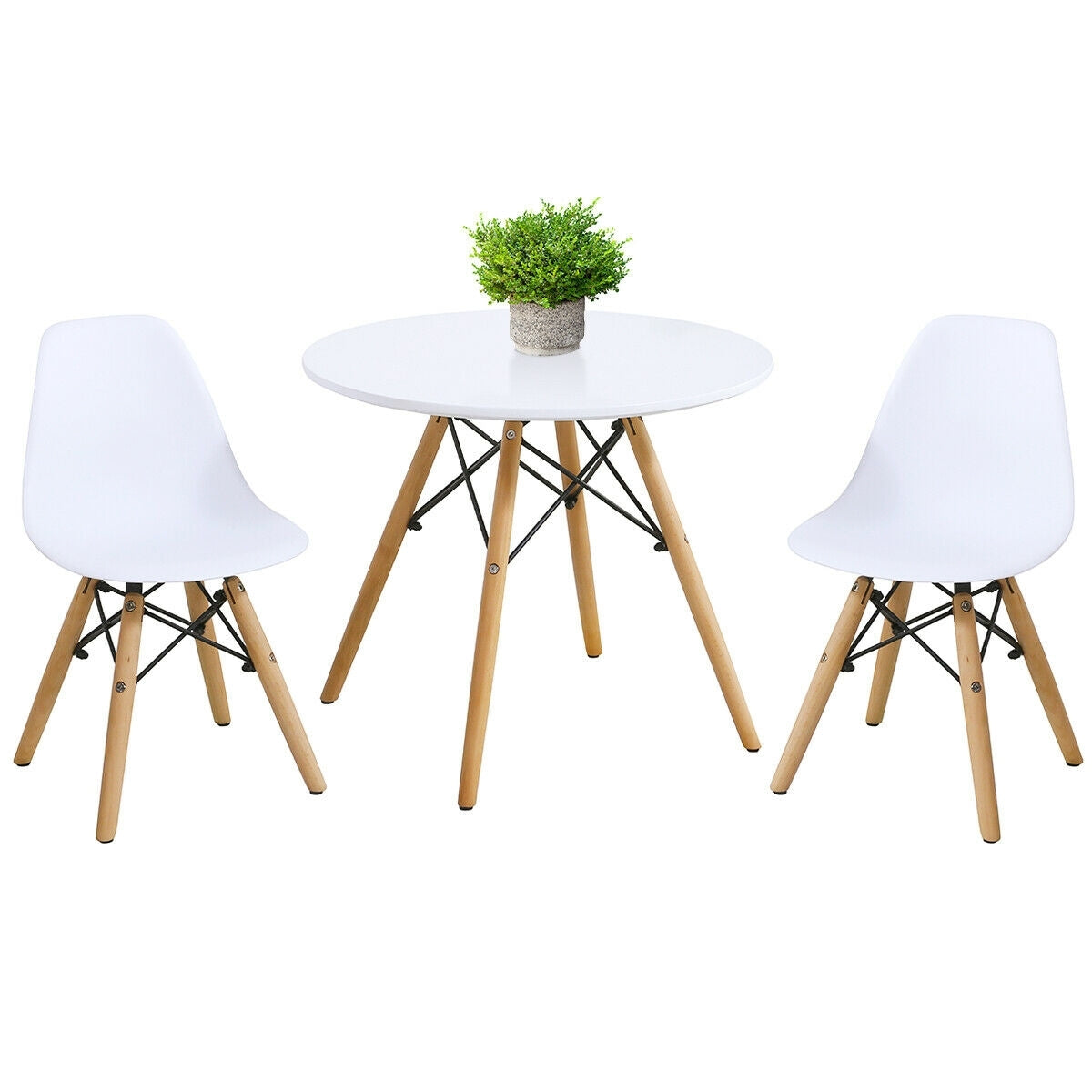 Kid's Modern Dining Table Set with 2 Armless Chairs - Color: White W2B