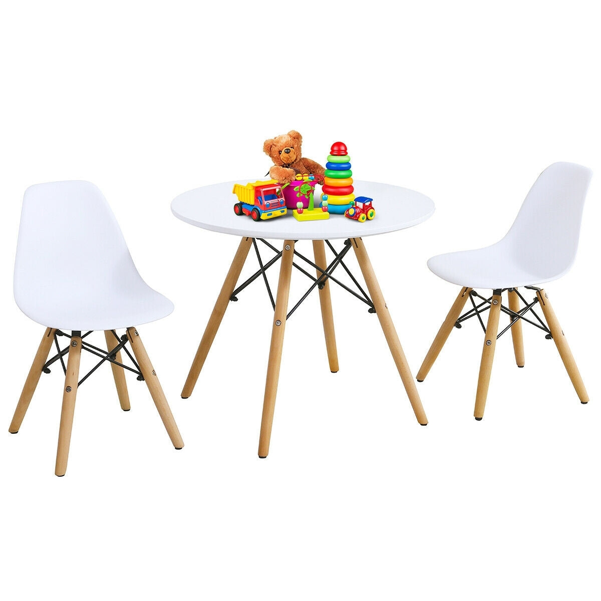 Kid's Modern Dining Table Set with 2 Armless Chairs - Color: White W2B