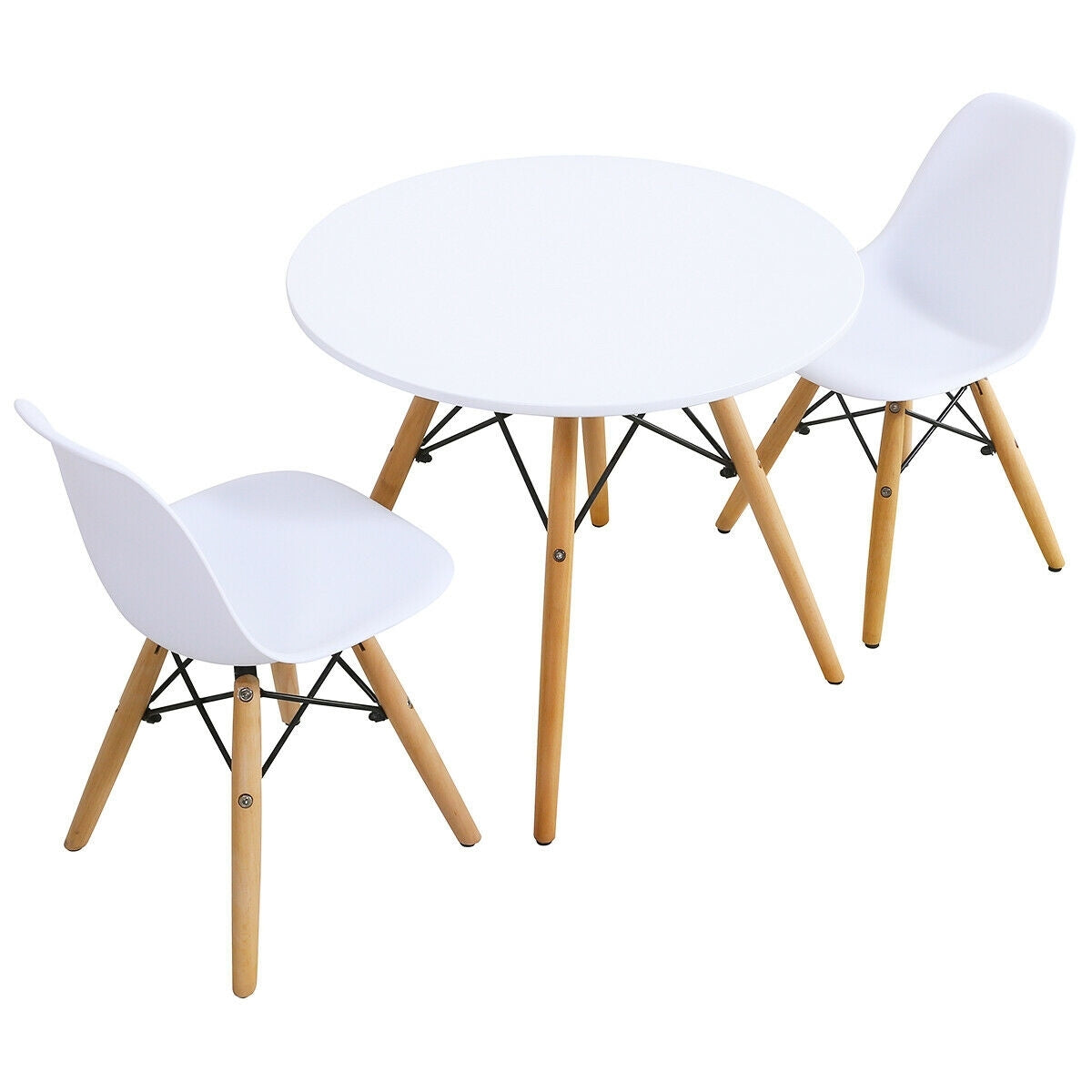 Kid's Modern Dining Table Set with 2 Armless Chairs - Color: White W2B
