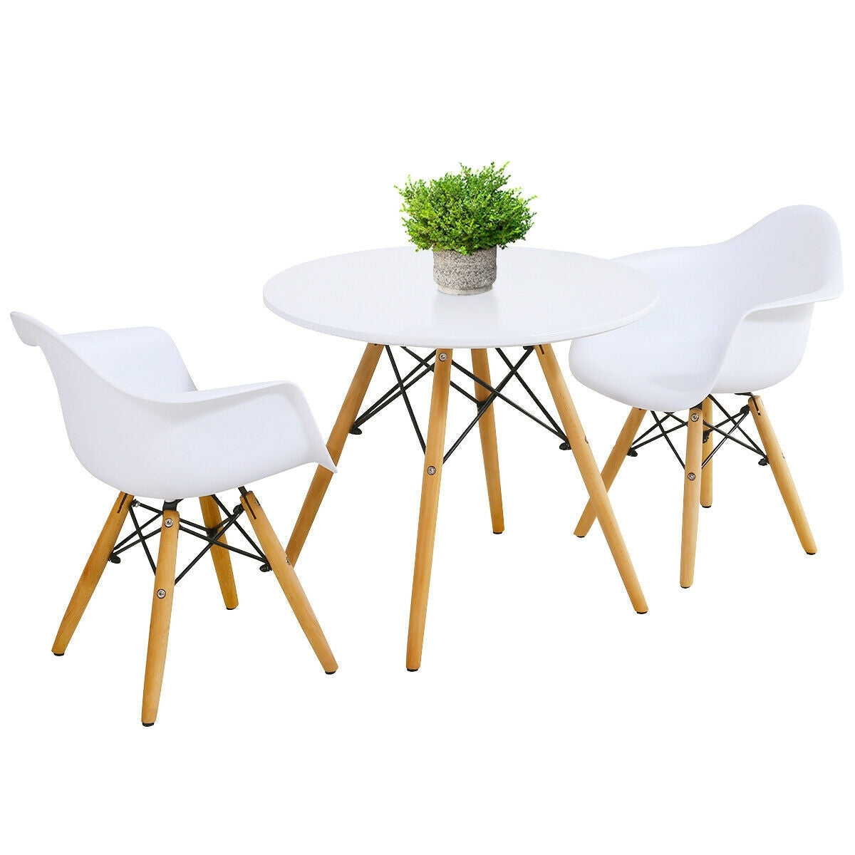 3 Pieces Kid's Modern Round Table Chair Set - Color: White W2B