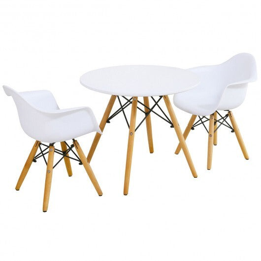 3 Pieces Kid's Modern Round Table Chair Set - Color: White W2B
