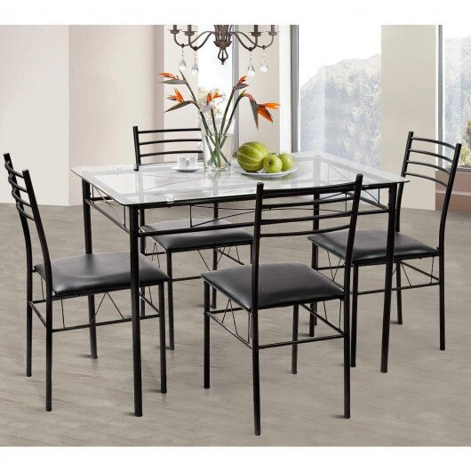 5 Pieces Dining Set with Tempered Glass Top Table and 4 Upholstered Chairs