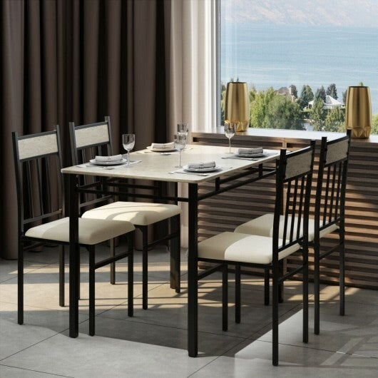 5 Pieces Faux Marble Dining Set Table with Solid Steel Frame