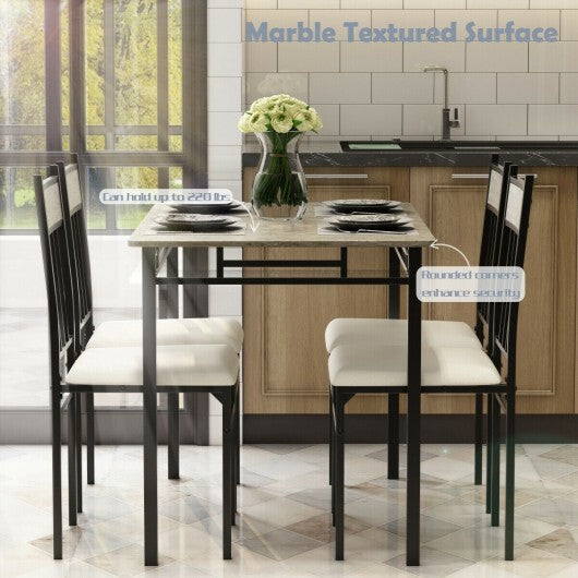 5 Pieces Faux Marble Dining Set Table with Solid Steel Frame