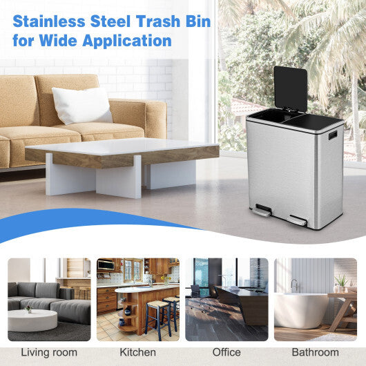 16 Gallon Dual Step Trash Can-Black W2B