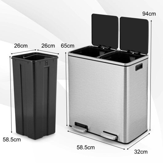 16 Gallon Dual Step Trash Can-Black W2B