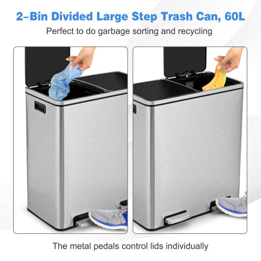 16 Gallon Dual Step Trash Can-Black W2B