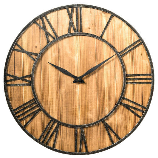 27 Inch Round Wall Clock Decorative Wooden Silent Clock with Battery W2B