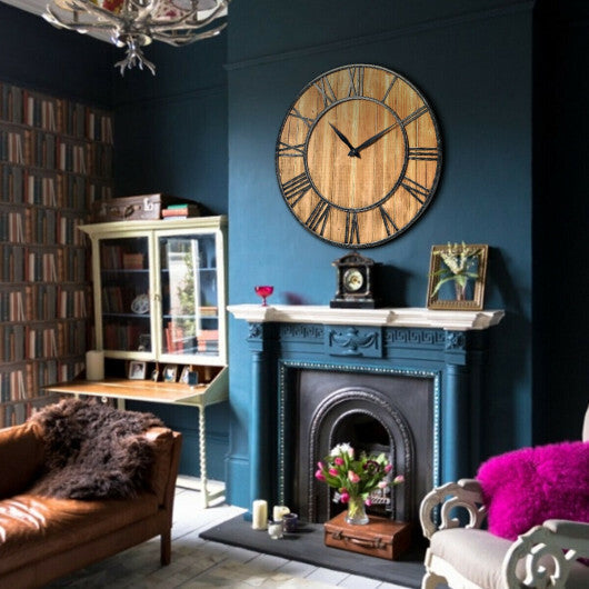 27 Inch Round Wall Clock Decorative Wooden Silent Clock with Battery W2B