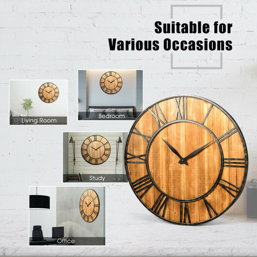 27 Inch Round Wall Clock Decorative Wooden Silent Clock with Battery W2B