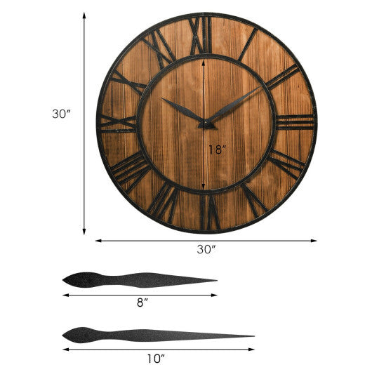 27 Inch Round Wall Clock Decorative Wooden Silent Clock with Battery W2B