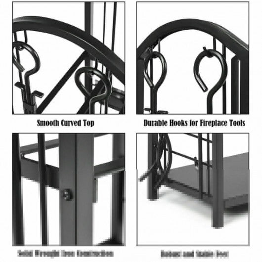 Fireplace Log Rack with 4 Tools Set Fireside Firewood Holder W2B