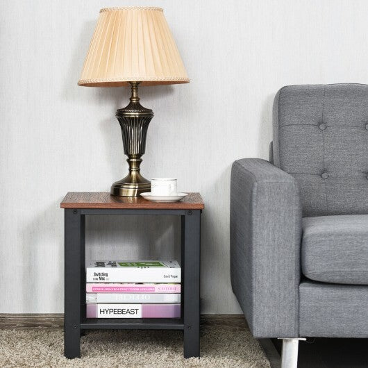 Industrial End Table 2-Tier Side Table-Black W2B