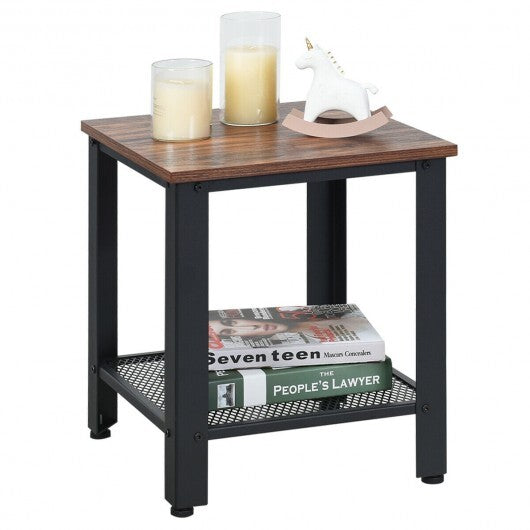 Industrial End Table 2-Tier Side Table-Black W2B