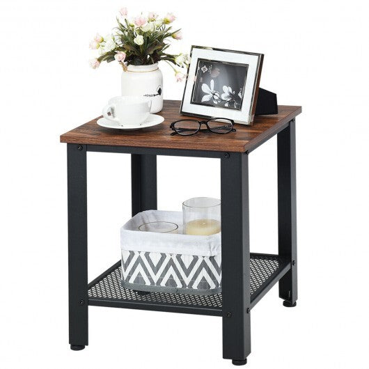 Industrial End Table 2-Tier Side Table-Black W2B