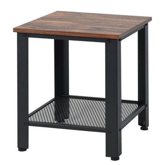 Industrial End Table 2-Tier Side Table-Black W2B