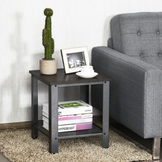 Industrial End Table 2-Tier Side Table-Black W2B
