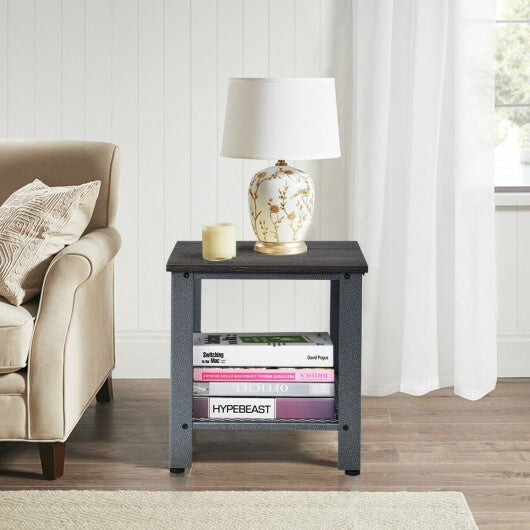 Industrial End Table 2-Tier Side Table-Black W2B