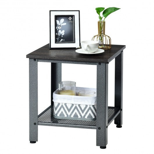 Industrial End Table 2-Tier Side Table-Black W2B
