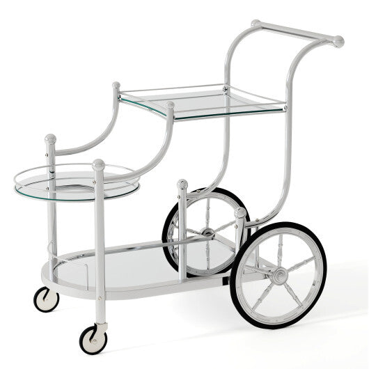 Kitchen Rolling Bar Cart with Tempered Glass Suitable for Restaurant and Hotel W2B