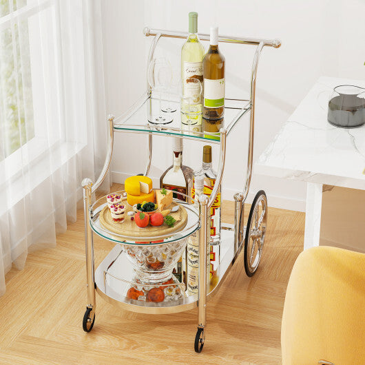 Kitchen Rolling Bar Cart with Tempered Glass Suitable for Restaurant and Hotel W2B