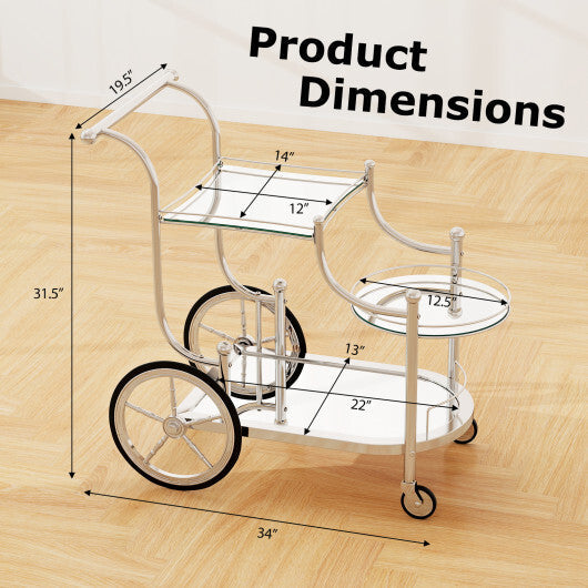 Kitchen Rolling Bar Cart with Tempered Glass Suitable for Restaurant and Hotel W2B