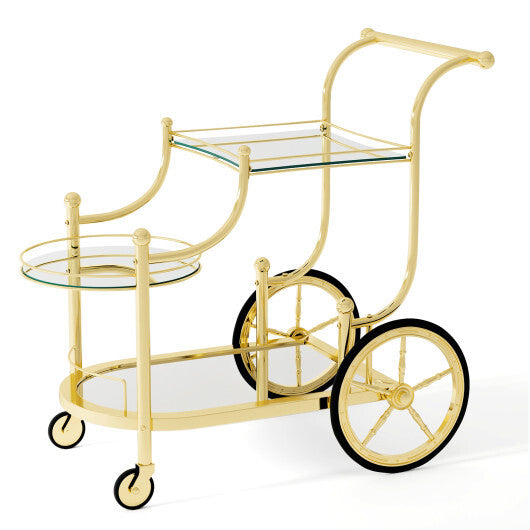 Kitchen Rolling Bar Cart with Tempered Glass Suitable for Restaurant and Hotel W2B