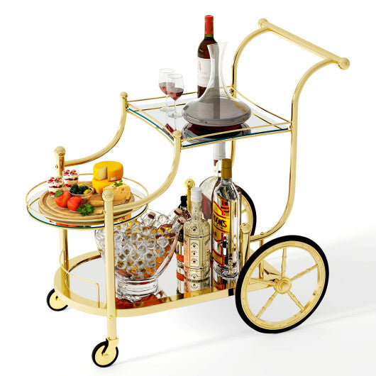 Kitchen Rolling Bar Cart with Tempered Glass Suitable for Restaurant and Hotel W2B