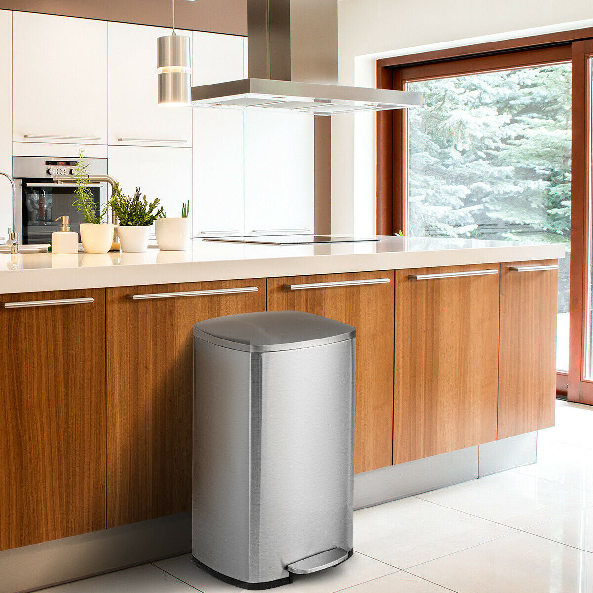 13.2 Gallon Stainless Steel Trash Garbage Can with Bucket - Color: Silver W2B