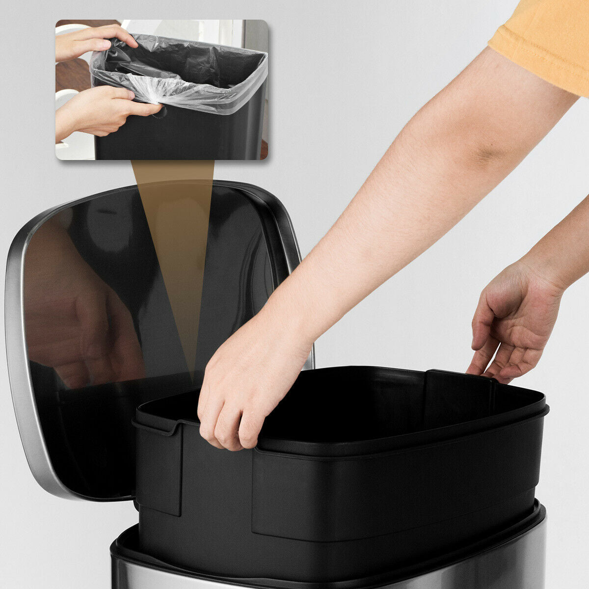 13.2 Gallon Stainless Steel Trash Garbage Can with Bucket - Color: Silver W2B